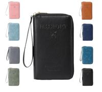 Genérico Multi-Functional RFID Passport Holder for Travel Essentials,Passport Holder for Travel Essentials,Slim Leather Wallet Cover Case with Safe Zipper, Travel Wallet for Men & Women (Black)
