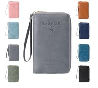 Genérico Multi-Functional RFID Passport Holder for Travel Essentials,Passport Holder for Travel Essentials,Slim Leather Wallet Cover Case with Safe Zipper, Travel Wallet for Men & Women (Gray)