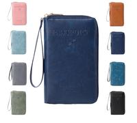 Genérico Multi-Functional RFID Passport Holder for Travel Essentials,Passport Holder for Travel Essentials,Slim Leather Wallet Cover Case with Safe Zipper, Travel Wallet for Men & Women (Dark Blue)