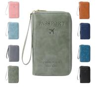 Genérico Multi-Functional RFID Passport Holder for Travel Essentials,Passport Holder for Travel Essentials,Slim Leather Wallet Cover Case with Safe Zipper, Travel Wallet for Men & Women (Green)