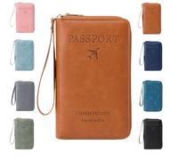 Genérico Multi-Functional RFID Passport Holder for Travel Essentials,Passport Holder for Travel Essentials,Slim Leather Wallet Cover Case with Safe Zipper, Travel Wallet for Men & Women (Brown)