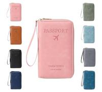 Genérico Multi-Functional RFID Passport Holder for Travel Essentials, Slim Leather Wallet Cover Case with Safe Zipper for Men & Women, ID Card Organizer, Wallet Cover Case (Pink)