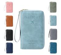 Genérico Multi-Functional RFID Passport Holder for Travel Essentials, Slim Leather Wallet Cover Case with Safe Zipper for Men & Women, ID Card Organizer, Wallet Cover Case (Sky Blue)