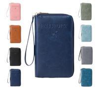 Genérico Multi-Functional RFID Passport Holder for Travel Essentials, Slim Leather Wallet Cover Case with Safe Zipper for Men & Women, ID Card Organizer, Wallet Cover Case (Dark Blue)