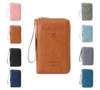 Genérico Multi-Functional RFID Passport Holder for Travel Essentials, Slim Leather Wallet Cover Case with Safe Zipper for Men & Women, ID Card Organizer, Wallet Cover Case (Brown)