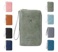 Genérico Multi-Functional RFID Passport Holder for Travel Essentials, Slim Leather Wallet Cover Case with Safe Zipper for Men & Women, ID Card Organizer, Wallet Cover Case (Green)