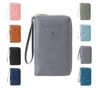 Genérico Multi-Functional RFID Passport Holder for Travel Essentials, Slim Leather Wallet Cover Case with Safe Zipper for Men & Women, ID Card Organizer, Wallet Cover Case (Gray)