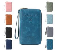 Genérico Multi-Functional RFID Passport Holder for Travel Essentials, Slim Leather Wallet Cover Case with Safe Zipper for Men & Women, ID Card Organizer, Wallet Cover Case (Peacock Blue)