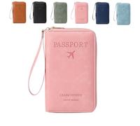 Genérico Multi-Functional RFID Passport Wallet, Family RFID Passport Holder for Travel, Secure ID Card Organizer with Anti-Theft Protection, Slim Leather Travel Wallet for Women Men (Pink)