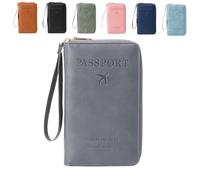 Genérico Multi-Functional RFID Passport Wallet, Family RFID Passport Holder for Travel, Secure ID Card Organizer with Anti-Theft Protection, Slim Leather Travel Wallet for Women Men (Gray)