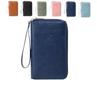 Genérico Multi-Functional RFID Passport Wallet, Family RFID Passport Holder for Travel, Secure ID Card Organizer with Anti-Theft Protection, Slim Leather Travel Wallet for Women Men (Dark Blue)