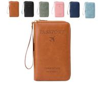 Genérico Multi-Functional RFID Passport Wallet, Family RFID Passport Holder for Travel, Secure ID Card Organizer with Anti-Theft Protection, Slim Leather Travel Wallet for Women Men (Brown)