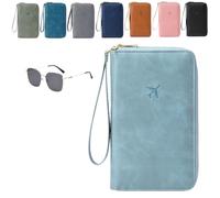 Genérico Multi-Functional RFID Passport Wallet,Organizer with Anti-Theft Protection,PU Leather Waterproof Travel Wallet (Sky Blue)