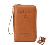 Genérico Multi-Functional RFID Passport Wallet RFID Passport Holder for Travel Anti-Theft Protective Case Travel Wallet for Women Men (Brown)