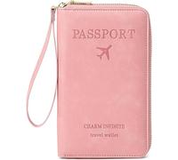 Genérico Multi-Functional RFID Travel Passport Wallet,Secure ID Card Organizer,Slim PU Cover for Credit Cards,Tickets and Cash (Pink)