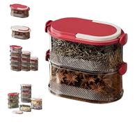 Genérico Multi-Layer Sealed Spice Organizer, Stackable Seasoning Storage Box with Easy Lock Lids, Travel Spice Containers and Camping Spices Kit for Seasoning, Cereal (Red,2 Layers)
