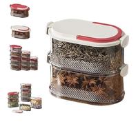 Genérico Multi-Layer Sealed Spice Organizer, Stackable Seasoning Storage Box with Easy Lock Lids, Travel Spice Containers and Camping Spices Kit for Seasoning, Cereal (White,2 Layers)