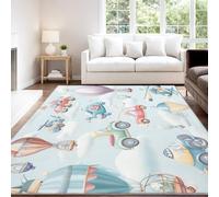 Genérico Multicolor Alfombras para Habitación Infantil Lavables 60 x 120 cm, Alfombra de Interior de Pelo Corto Minimalista Luminoso Energético Anime Globo Aerostático Avión Coche Alfombras