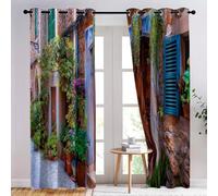Genérico Multicolor Cortinas Opacas Retro Calles Arquitectura Plantas para niñas, Mujeres, Habitación De Niños, 2 Paneles de Cortina Resistentes a Las Manchas, Cortinas 75 x 166 cm