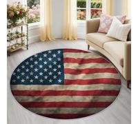 Genérico Multicolor Estados Unidos Bandera Alfombra Redonda Lavable 180 cm, Antideslizante Vintage Desgastado Alfombra Salón Pelo Corto, Suave para Habitación