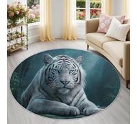 Genérico Multicolor Poderoso Tigre Alfombra Redonda Suave 100 cm, Fantasía Arte Animal Lavable en Lavadora y Antideslizante, Alfombra Habitación Pelo Corto