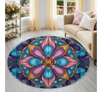 Genérico Multicolor Retro Caleidoscopio Alfombra Redonda Lavable 180 cm, Antideslizante Lujo Simetría Alfombra Salón Pelo Corto, Suave para Habitación