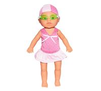 Genérico Muñeca Bebé ABS Y Tela 14x9x33cm, Juguete Baño Articulado Impermeable con Traje De Baño Y Gafas Desmontables para Piscina, Playa & Bañera (560g)