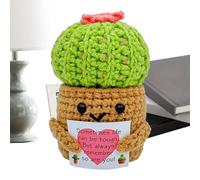 Genérico Muñeca De Crochet para Maceta - Maceta Cactus De Muñeca De Ganchillo Motivacional | para Escritorio con Tarjeta Regalo para Cumpleaños