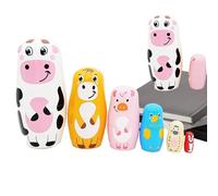 Genérico Muñecas Apilables para Primera Infancia | Muñecas de Madera 6 Piezas con Animales Vacas | Figura Animal para Decoración de Hogar Fiestas y Aulas Educativas