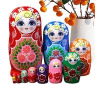 Generico Muñecas rusas anidadoras - Juguetes educativos de 10 piezas, muñecas pintadas a mano, para matryoshka de madera de tilo, figuras de arte popular, sudario de madera | Presentación '