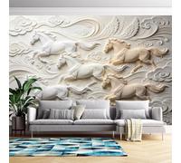 Genérico Mural De Pared 3D Con Nubes Auspiciosas Y Caballos. Papel Pintado Autoadhesivo De Lujo Con Relieve, 140 Cm (Alto) X 210 Cm (Ancho). Ideal Para Sala De Estar Y Dormitorio. Decoración De Pa