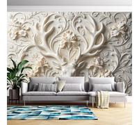 Genérico Mural De Pared 3D Con Relieve, Diseño De Flores Y Ciervos, Papel Adhesivo Con Efecto Relieve, 300 Cm (Alto) X 500 Cm (Ancho), Removible, Autoadhesivo, Para Sala De Estar Y Dormitorio, Est