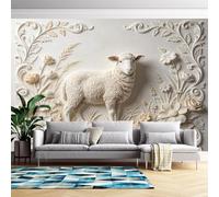 Genérico Mural De Pared 3D En Relieve Con Diseño De Ovejas Y Flores, Papel Adhesivo Removible De 300 Cm (Alto) X 500 Cm (Ancho), Ideal Para Dormitorio, Guardería O Habitación Infantil. Decoraci