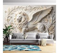 Genérico Mural De Pared Con Relieve 3D De Flores Y Alas De León | 500 Cm (Ancho) X 350 Cm (Alto) Adhesivos De Pared De Arte Moderno Para Dormitorio Y Sala De Estar - No Tejido - No Autoadhesivo