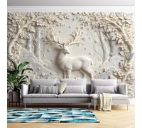 Genérico Mural De Pared Con Relieve 3D De Flores Y Alces Del Bosque | 500 Cm (Ancho) X 350 Cm (Alto) Adhesivos De Pared De Arte Moderno Para Dormitorio Y Sala De Estar - No Tejido - No Autoadhesi
