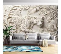 Genérico Mural De Pared Con Relieve 3D De Flores Y Leopardo Del Bosque | 368 Cm (Ancho) X 254 Cm (Alto) Adhesivos De Pared Modernos Con Efecto Relieve Para Dormitorio Y Sala De Estar - No Tejido -