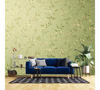 Genérico Mural De Pared Floral Minimalista - Papel Pintado De Flores De Primavera En Verde Salvia, Papel Pintado No Tejido Para Salón, Dormitorio, Oficina, Póster Fotográfico, Decoración Del Ho