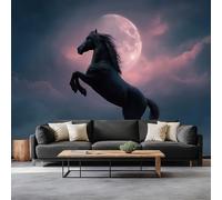 Genérico mural fotográfico papel pintado 250 x 175 cm Animal Caballo Negro Intejido Cuadros Póster de pared, Luna Llena Fantástico Papel pintado Panorámico Salón Hogar Decorativo Tentura Apartamento