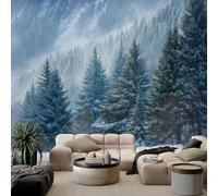 Genérico mural fotográfico papel pintado 350 x 256 cm Bosque de coníferas no tejido cuadros póster de pared, escena de nieve de invierno, papel pintado panorámico, sala de estar, decoración del hogar