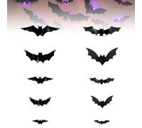 Genérico Murciélagos 3D Iluminados de Halloween, Decoración de Pared de Murciélagos 3D, Decoración Led con Diseño de Murciélago Iluminado Morado, 5 Tamaños Diferentes para Hogar, Interior(12PCS)