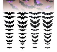 Genérico Murciélagos 3D Iluminados de Halloween, Decoración de Pared de Murciélagos 3D, Decoración Led con Diseño de Murciélago Iluminado Morado, 5 Tamaños Diferentes para Hogar, Interior(48PCS)
