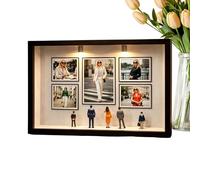 Genérico Museum Display Box, Wood Silhouette Frame, Memory Shadow Box with 7 Picture Slots Mini Figures, Miniature Museum Display Case for Couple Photos Home Decoration, 8.94x12.36x1.46 Inches