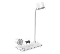 Genérico Music Desk Lamp - Wireless Charging Nightlight, Digital Alarm Clock Base with Speaker, Sturdy Flexible Goose Neck Luminaire, Ideal for Workplace Study and Living Room Side Table