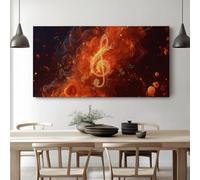 Genérico Música Notas Musicales Llamas Lienzo decorativo con marco Contemporáneo e impresión artística para pared de salón y habitación, incluye kit de montaje y requiere fácil montaje 100 x 75 cm
