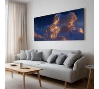 Genérico Música Notas Musicales Y Estrellas Espaciales Elegante cuadro de lienzo enmarcado Fantasía para decoración de cocina, comedor y pasillo, con kit de fijación 100 x 75 cm