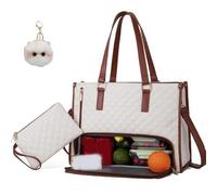 Genérico Mydailybag Tote, Mydailybag Work Lunch Bag, 2 in 1 Tote Bag Lunch Bag Combo, with Compartment for Business, Travel (white (brown strap))