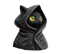 Genérico Mysterious Hooded Cat Figurine, Resin Handmade Gothic Mini Black Cat Statue Halloween Desk Decor for Cats Lovers Family Friends