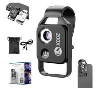 Genérico Nano Zoom 200x for Phone, Nanozoom 200x Magnification Zoom, Nano Zoom 200x High-Tech Clip-On Lens, Zoom Lens for Phone, Phone Microscope, Built-in Light, HD (Black with PCL)