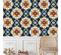 Genérico Naranja Floral Papel Pintado Autoadhesivo 0.52x3 m Retro Textura Decorativo Muro Pegatina Impermeable Mate Papel Pared Grueso Fácil Limpiar Wallpaper para Dormitorio Salon Adhesivo Muebles