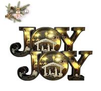 Genérico Nativity Scene Wooden Ornaments, 3D Lighted Nativity Joy Sign Tabletop Decorations, LED Letter Lights Tabletop Centerpieces, for Christmas Tables, Mantle, or Religious Holiday Display (2Pcs)
